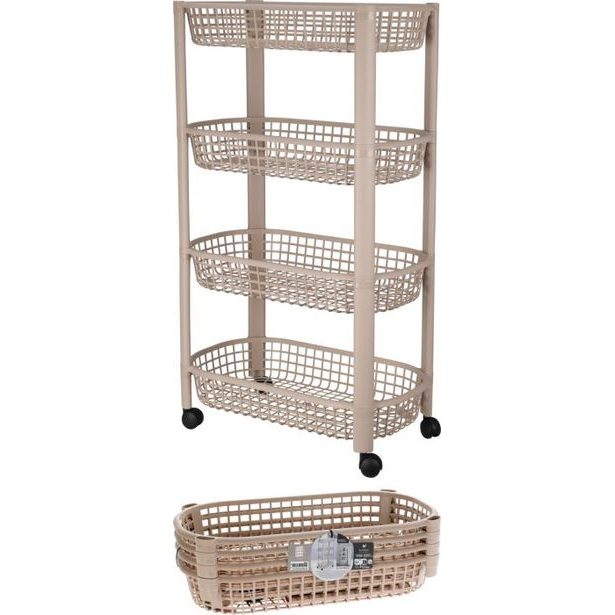 regál 4-dílný- x x cm, kolečka, béžový, plast