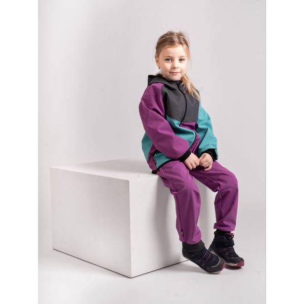 Unuo, Dětská softshellová bunda s fleecem Basic, Multicolor Ostružinová