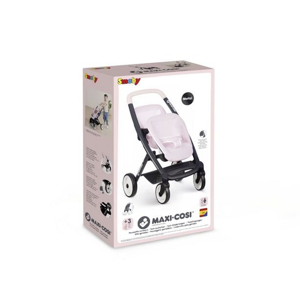 Sportovní kočárek pro panenky dvojčata Maxi Cosi světle růžový