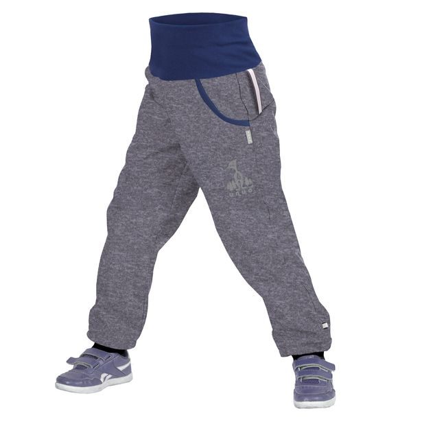 unuo softshellové kalhoty s fleecem Melír šedý + reflexní obrázek Evžen (Softshell kids trousers)