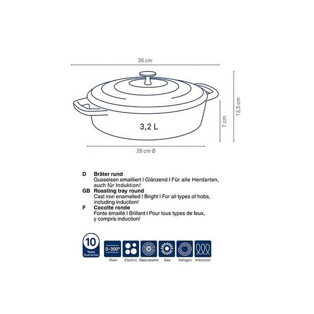 KELA Pekáč litinový s poklicí CALIDO 28 cm šedá KL-12611