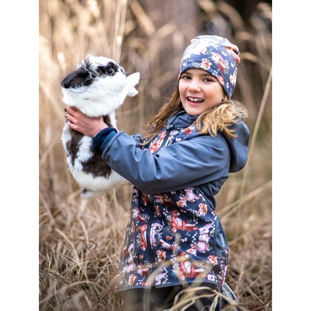 Unuo, Dětská softshellová bunda s fleecem, Tm. Šedá, Zajíček