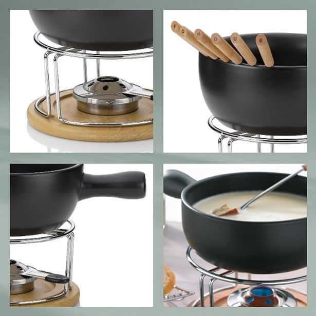 KELA Sýrové fondue NATURA keramika, nerez, chrom, dřevo KL-61306