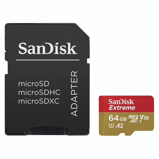 SanDisk Extreme microSDXC 64 GB pro akční kamery + SD Adapter 170 MB/s and 80MB/s, A2 C10 V30 UHS-I U3