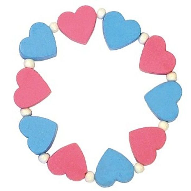 Dětský náramek s růžovými a modrými srdíčky