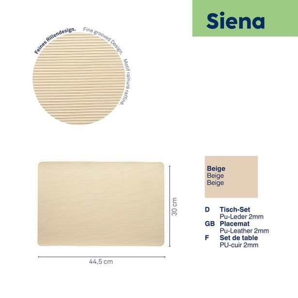 KELA Prostírání Siena PU kůže 44,5 x 30 x 0,2 cm béžová KL-12454