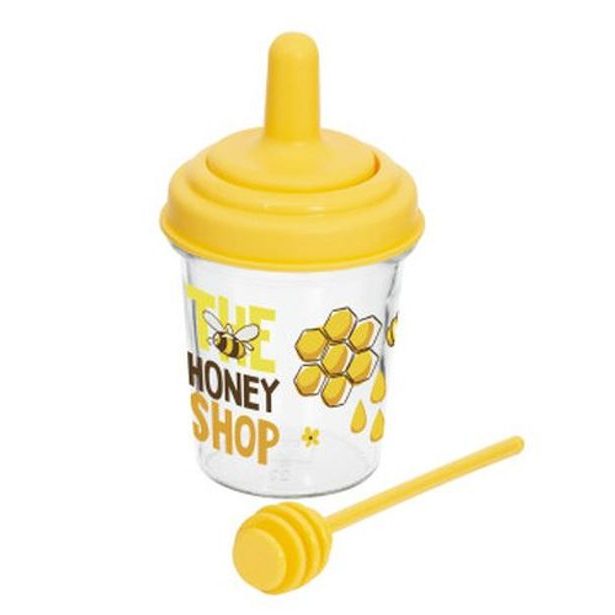 dóza 320ml, d7,5x16cm na med s naběračkou, sklo/plast