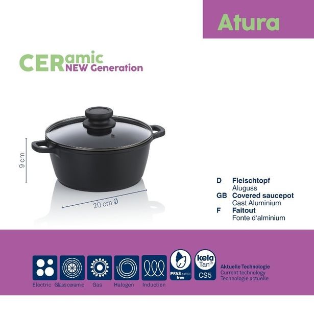 KELA Kastrol s keramickým povrchem a poklicí ATURA 20 cm 1,7 l KL-15170