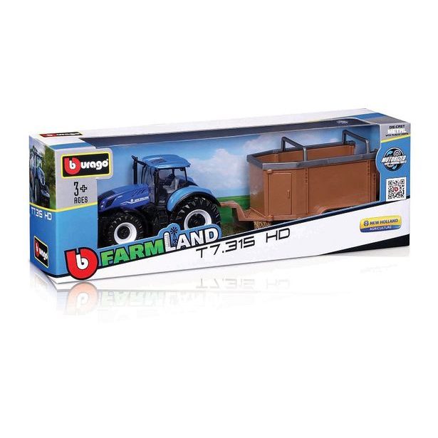 Bburago Bburago - FarmLand, Traktor se setrvačníkem s vlečkou, 10cm, assort