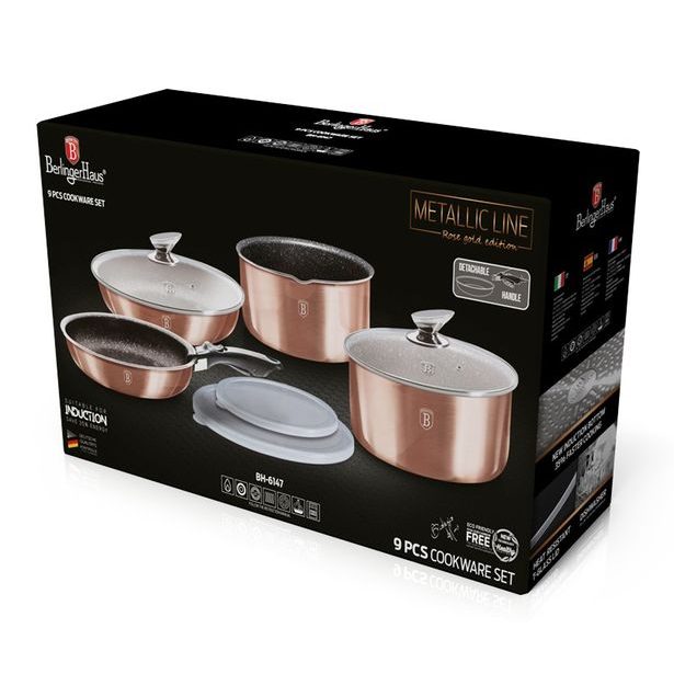BERLINGERHAUS Sada nádobí s odnímatelnou rukojetí 9 ks Rosegold Metallic Line BH-6147