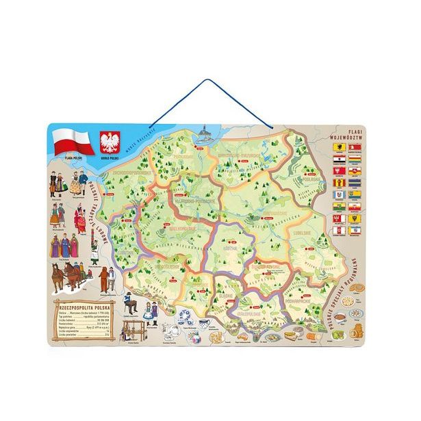Magnetická mapa Polska s obrázky a společenská hra 3v1