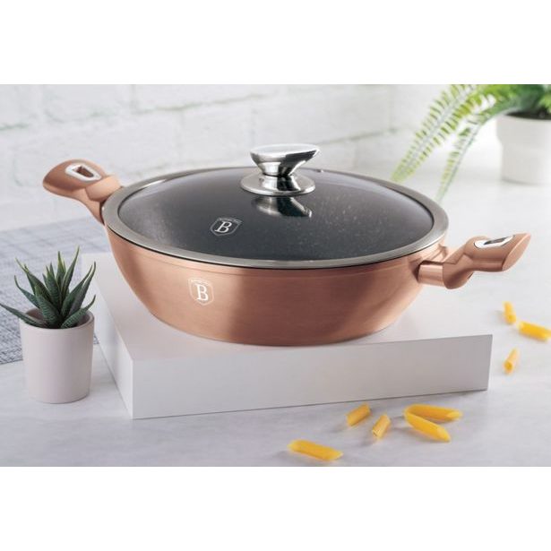 BERLINGERHAUS Pekáč kulatý s mramorovým povrchem a poklicí 28 cm Rosegold Metallic Line BH-1519