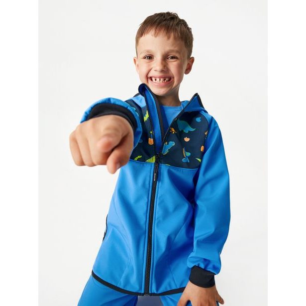 Dětská softshellová bunda s fleecem Basic, Modrá, Dinosauři