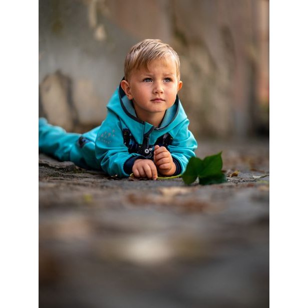 Unuo, Dětská softshellová bunda bez zateplení, Smaragdová, Pejsci