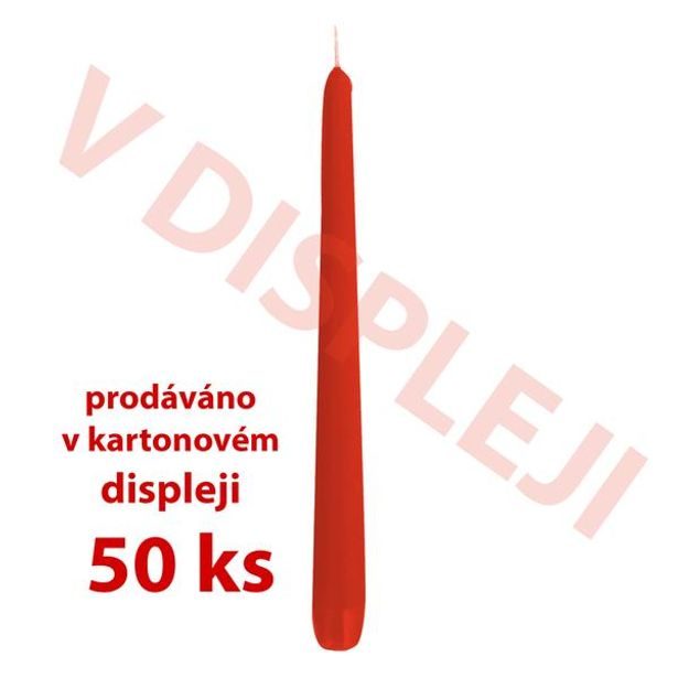 Nezařazeno SVÍČKA KÓNICKÁ DISP.50KS,18,5X2,3CM PARAF. SV.ČERV_hamashop
