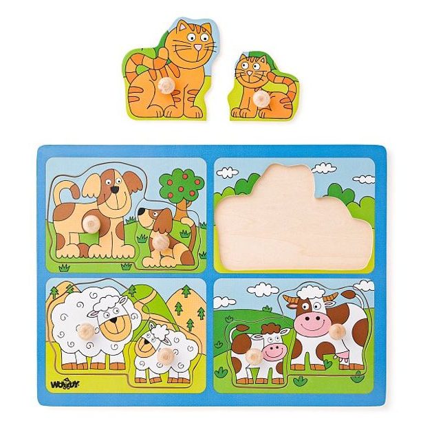 Puzzle pro nejmenší s úchyty - domácí zvířata s mláďaty
