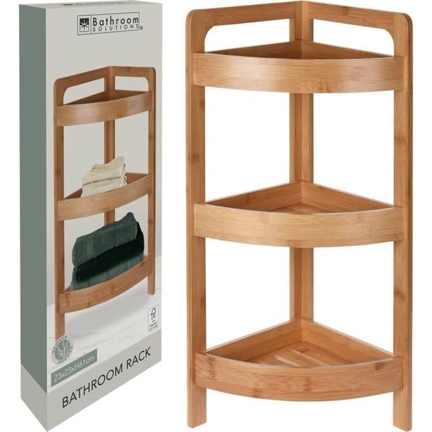 BATHROOM SOLUTIONS Rohový regál do koupelny 3 patra bambusové dřevo KO-101005240
