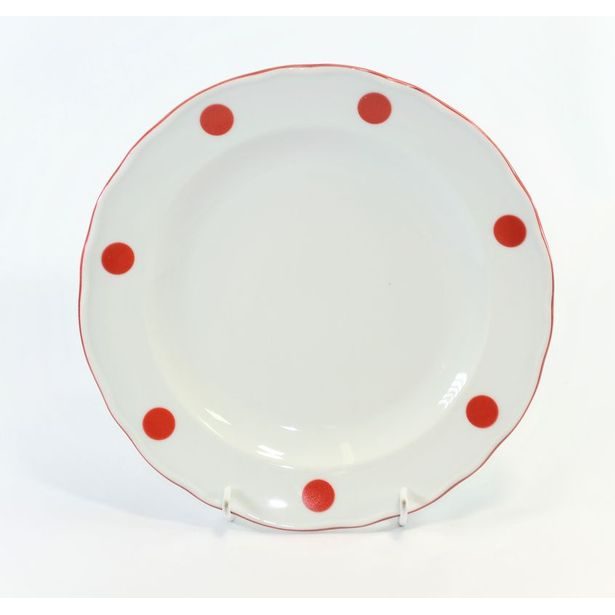talíř d24cm mělký ČERVENÝ PUNTÍK, čes.porcelán
