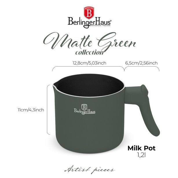BERLINGERHAUS Mlékovar s titanovým povrchem 1,2 litru Matte Green Collection BH-8204