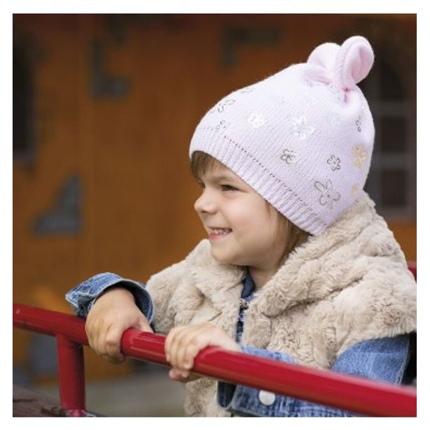 Dětská pletená čepice s oušky a stříbrným potiskem UNI- 306052