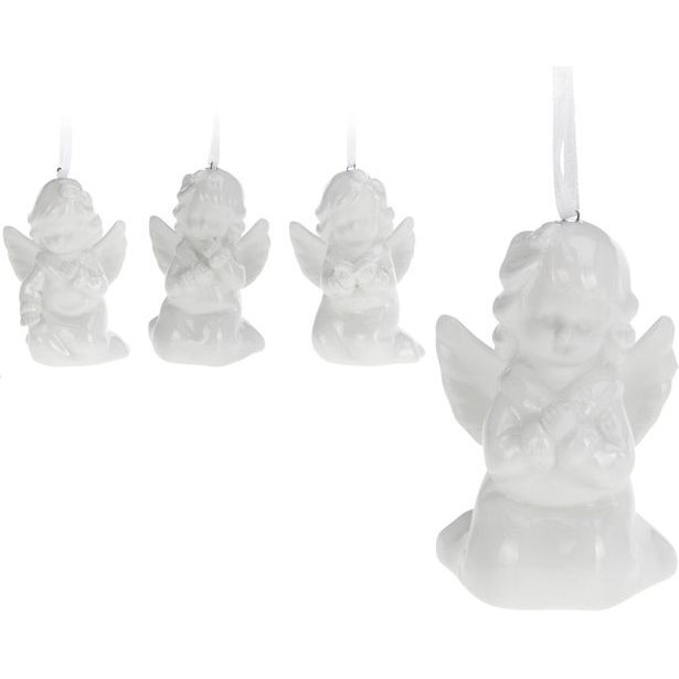 závěs anděl 9cm, 4druhy, bílý, dek.