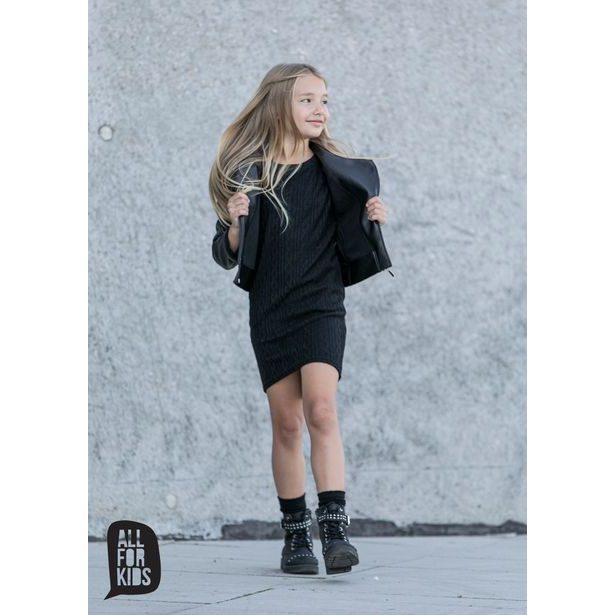 Dívčí šaty pletené s kapsami černé