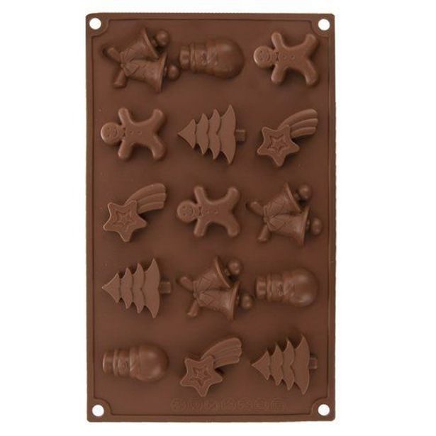 forma na 15ks ván.cukr.CHRISTMAS, hnědá, 29x17x1,5cm, silikon