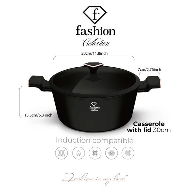 FASHION by BERLINGERHAUS Kastrol s titanovým povrchem a poklicí 30 cm Matte Black Rose Gold Collection FTV-0040