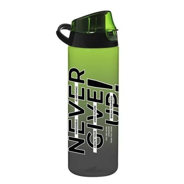 láhev 0,75l NEVER GIVE, zelená, nápitka+kryt, sport, plast