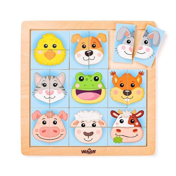 WOODY Skládačka Zvířecí hlavičky - domácí