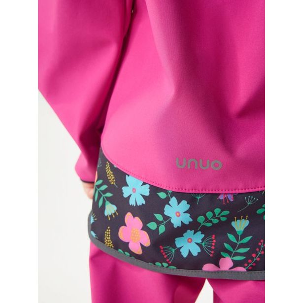 Unuo Dětská softshellová bunda s fleecem Basic, Fuchsiová, Kytičky
