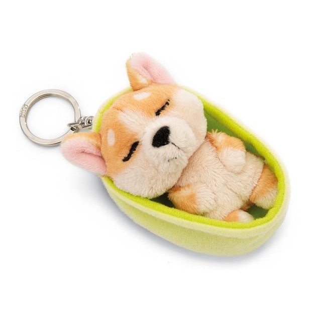 NICI NICI klíčenka spící Pejsek Welsh Corgi 8cm, světle zelený košík, GREEN