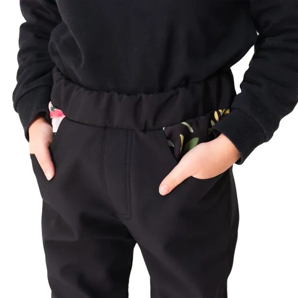 ESITO Dětské softshellové kalhoty DUO Spring flowers - černá