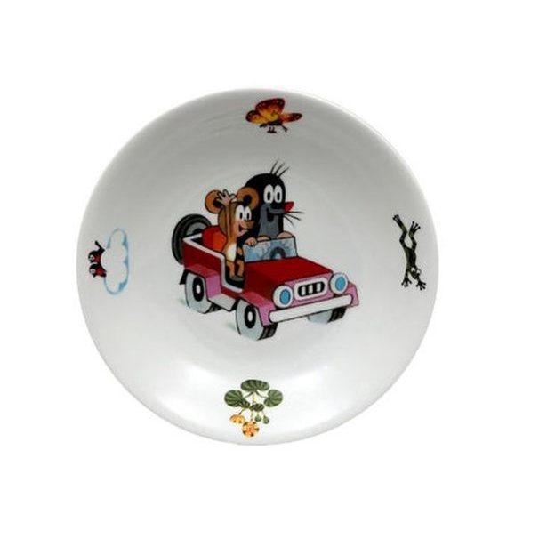 talíř d20cm hluboký, KRTEK a auto, dětský,český porc.