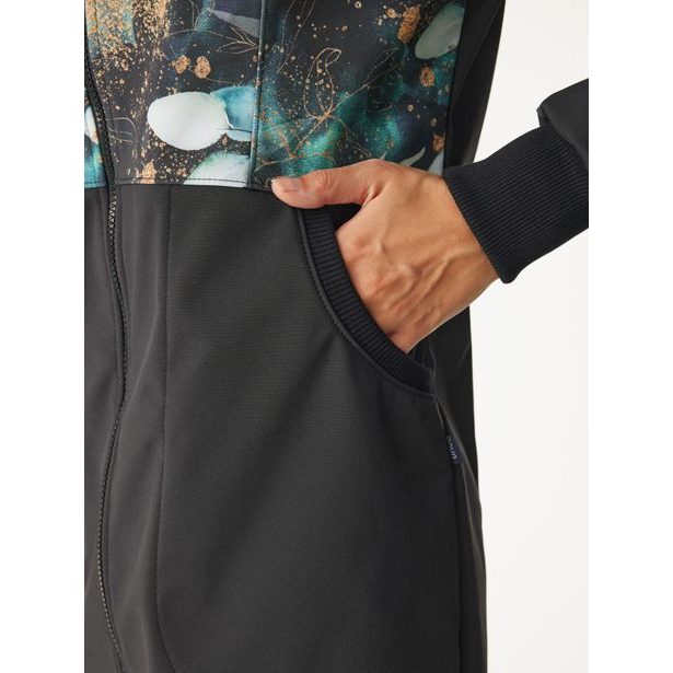 Unuo, Dámský softshellový kabát s fleecem, Černá, Listy a větvičky