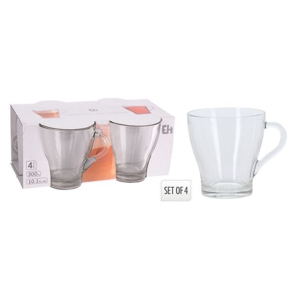 hrnek 300ml, 4ks, na kávu/čaj, sklo