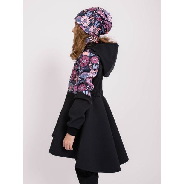 Unuo, Dívčí softshellový kabát s fleecem Romantico, Černá, Kouzelné květiny