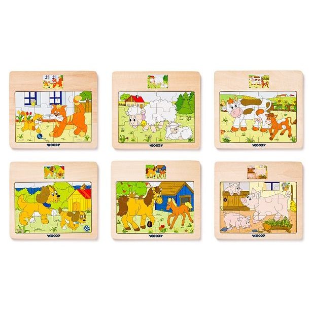 Disple. 12ks - Puzzle na doske "Mašinka" - zvieratá s mláďatami