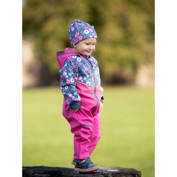 Unuo, Batolecí softshellová kombinéza s fleecem Mini, Fuchsiová, Květinky