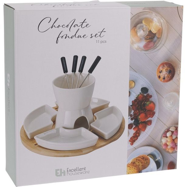 EXCELLENT HOUSEWARE Fondue čokoládové porcelán-dřevo sada 11 ks KO-278001620