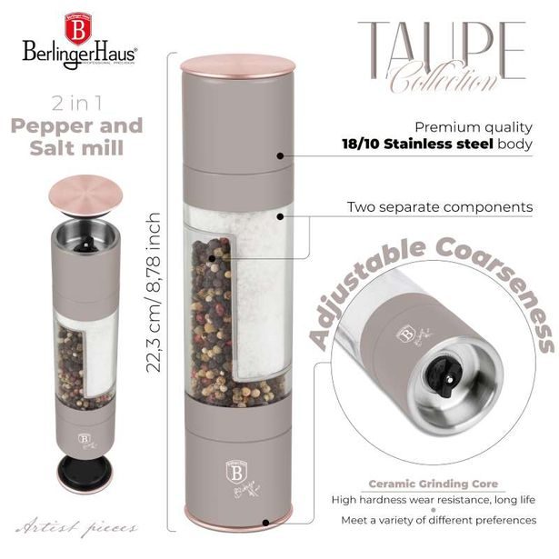 BERLINGERHAUS Mlýnek na pepř a sůl dvojitý Taupe Collection BH-8579