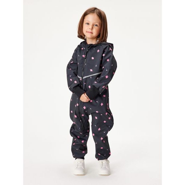 Unuo, Batolecí softshellová kombinéza s fleecem Mini, Černá, Květiny