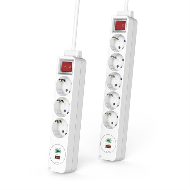 Hama prodlužovací přívod, 3x zásuvka schuko, USB-C PD/USB-A QC 18 W, 1,4 m