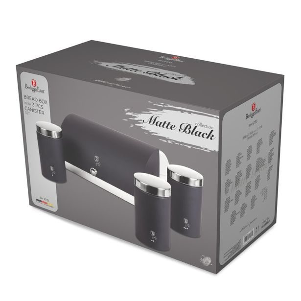 BERLINGERHAUS Chlebník a sada dóz na potraviny 4 ks Matte Black Collection BH-6733