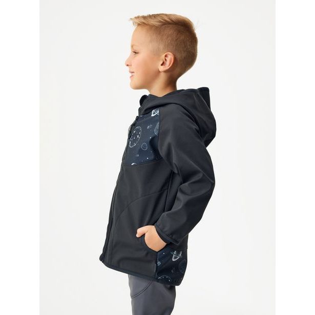 Unuo, Dětská softshellová bunda s fleecem Basic, Černá, Planety