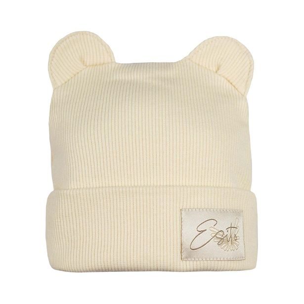 ESITO Zimní žebrovaná čepice s oušky Color Cream - smetanová
