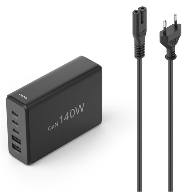 Hama USB nabíjecí stanice GaN, 3x USB-C PD, 2x USB-A (1x QC), 140 W