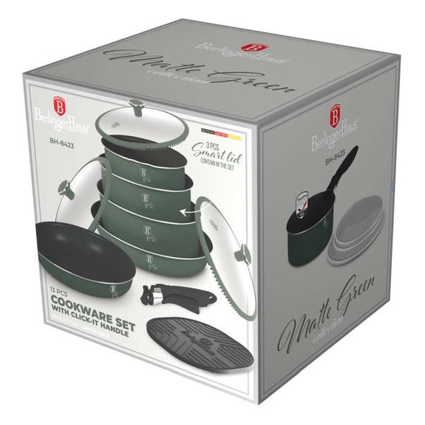 BERLINGERHAUS Sada nádobí s titanovým povrchem 13 ks Matte Green Collection BH-8423