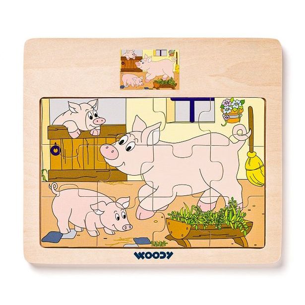 Disple. 12ks - Puzzle na doske "Mašinka" - zvieratá s mláďatami