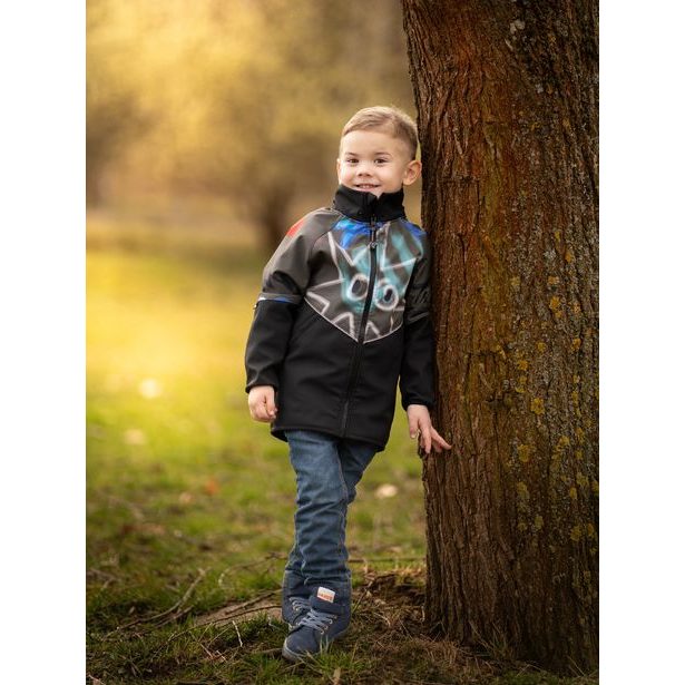 Unuo, Dětská softshellová bunda s fleecem Slim, Černá, Khaki, Fantazie